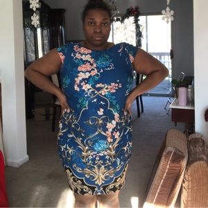 Blue floral and ornate design New York and company midi dress.